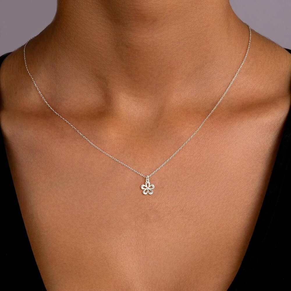 Silver Necklace for Women, 14K White Gold Plated Dainty Infinity Bead Star of Da - Picture 2 of 7